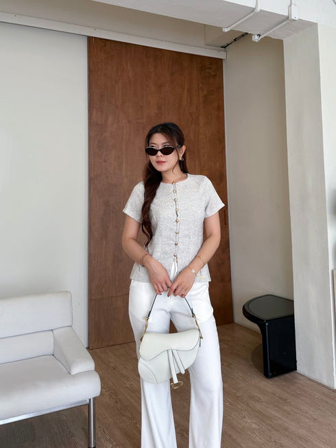 Women Elegant Tweed Tops With Pants Sets